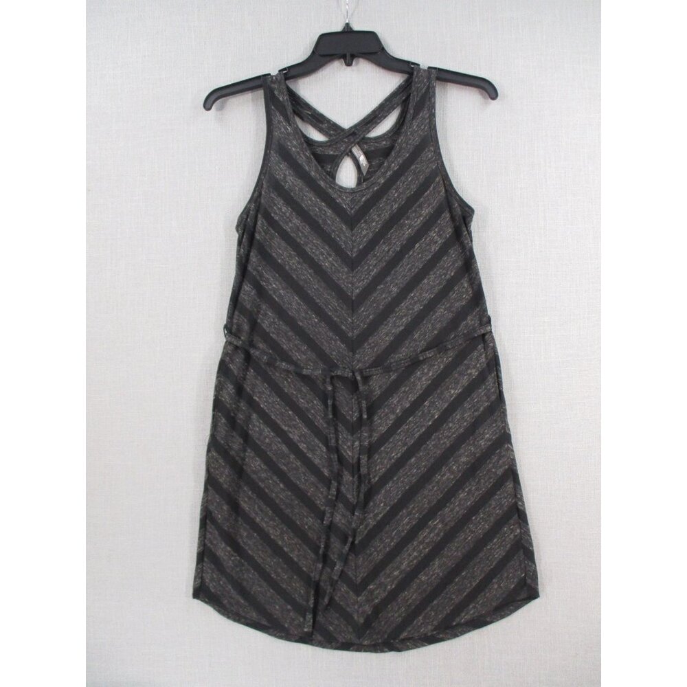 Womens Gray Chevron Striped‎ Sleeveless Dress With Tie Waist M